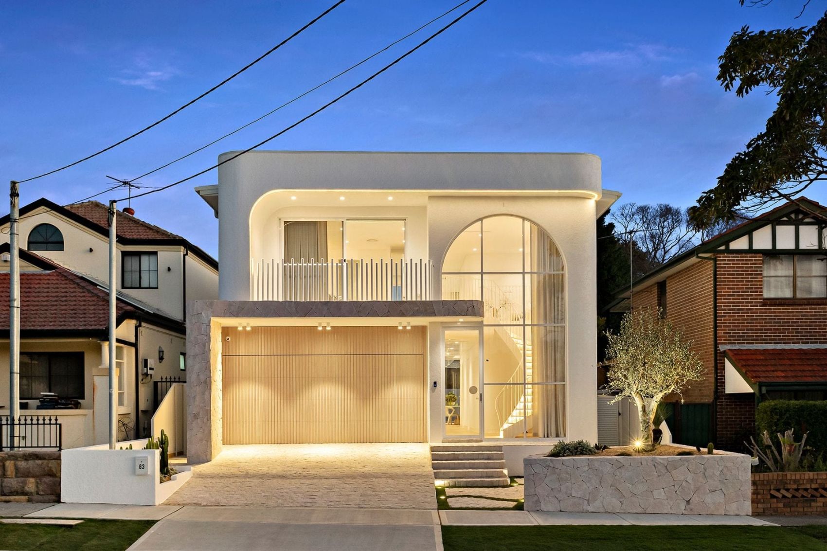 Bexley residence facade at dusk
