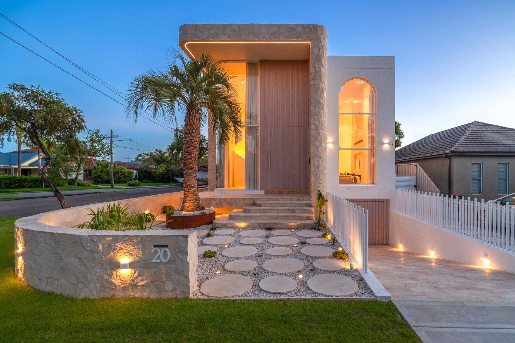 Picnic Point residence entry at dusk